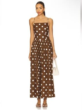 MAJORELLE Dot Maxi Dress Brown & Ivory  Polka Dot midi NWT Revolve M